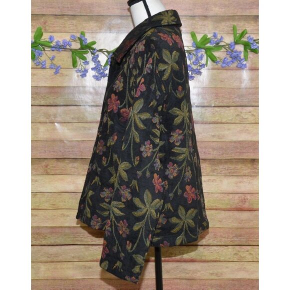 Vintage First Option Ladies L Black Floral Tapestry Jacket Retro Granny Core - Picture 4 of 10